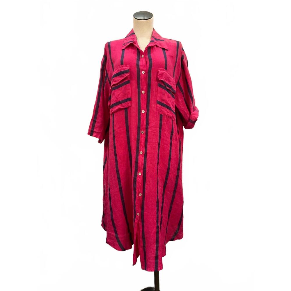 NEW LIABELLA women's striped linen dress in magenta